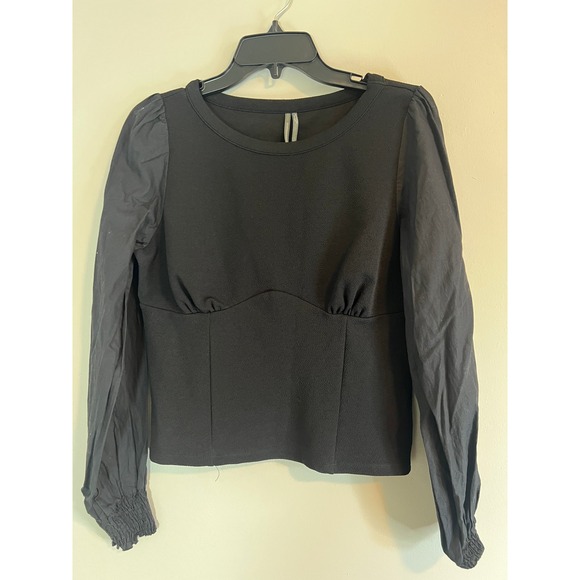 Anthropologie Tops - Anthropologie Black Mixed Media Puff Sleeve Empire Waist Top OB1622621 Size M